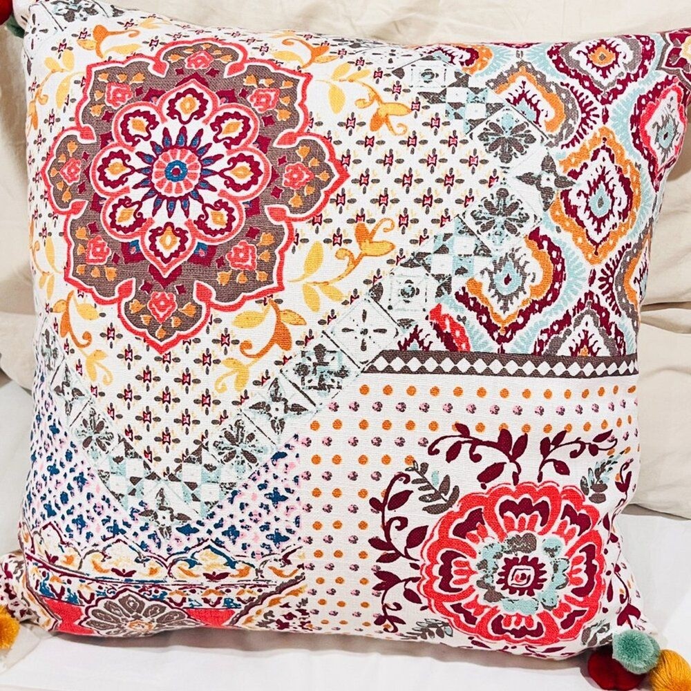 Anthology Elephant Embroidered Duck Down Square Throw Pillow Multicolor Boho