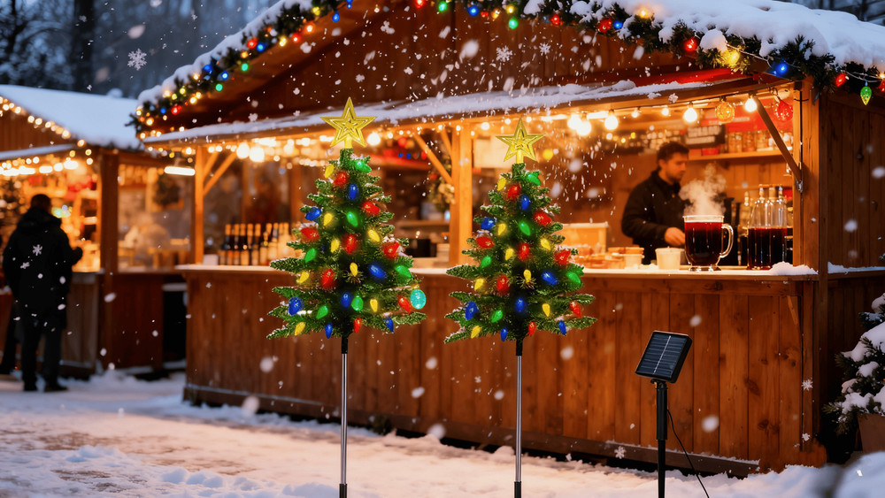 2Pack Solar Xmas Tree Lights 37.4in 100 LED 8 Modes Waterproof Yard Decor