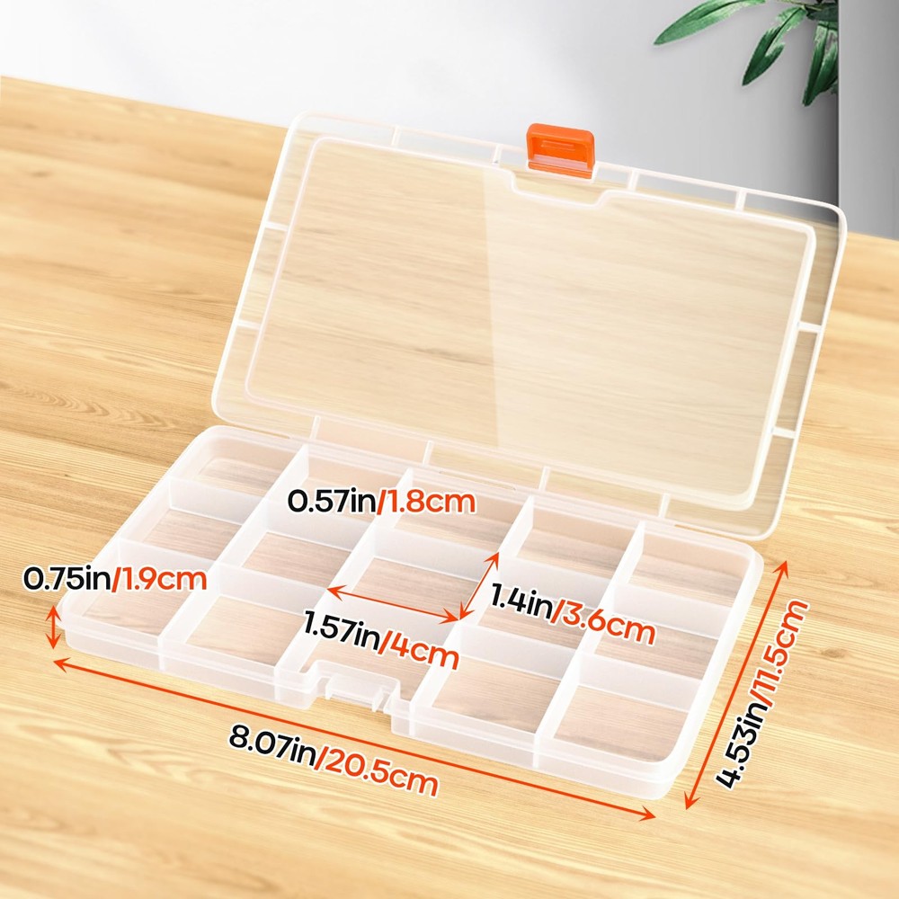 2PACK Extra Thick Bead Organizers, 15 Grid Mini Clear Plastic Storage Box Cra...