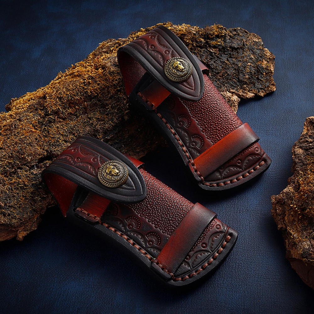 4" Folding Knife Holder Sheath Leather Storage Pouch With Snap Closure Belt Loop