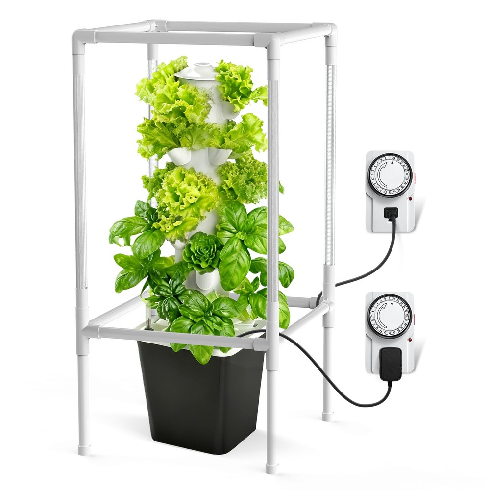 Vertical Hydroponic Growing System Tower Timer Grow Lights 30 Pods 6 Tiers Pump