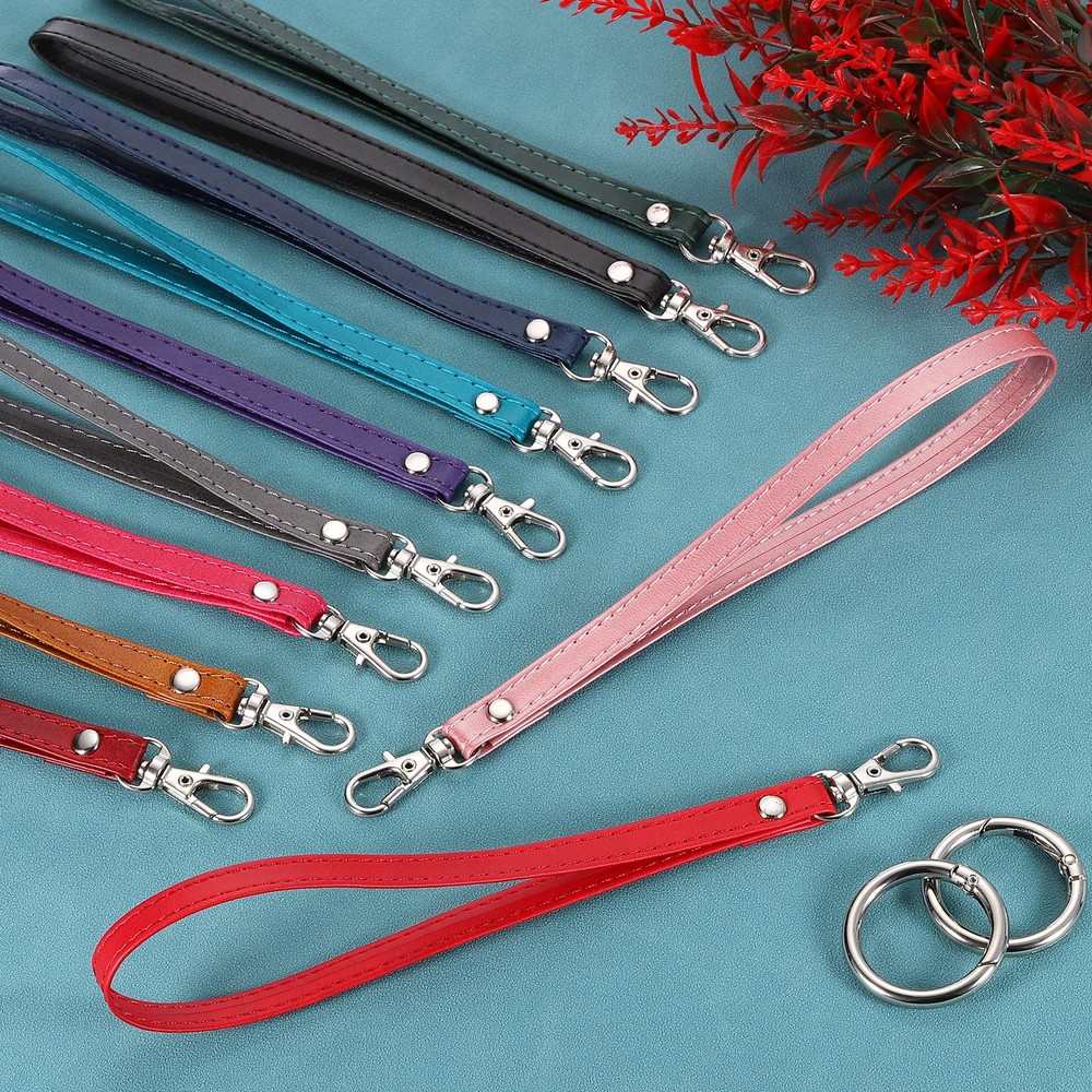 2 Pcs Wristlet Strap, PU Keychain Hand Strap with Circle Ring, Rose Red