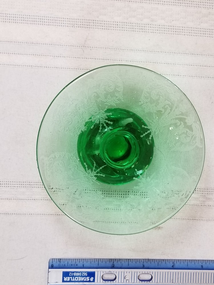 green depression glass Etched candle holder