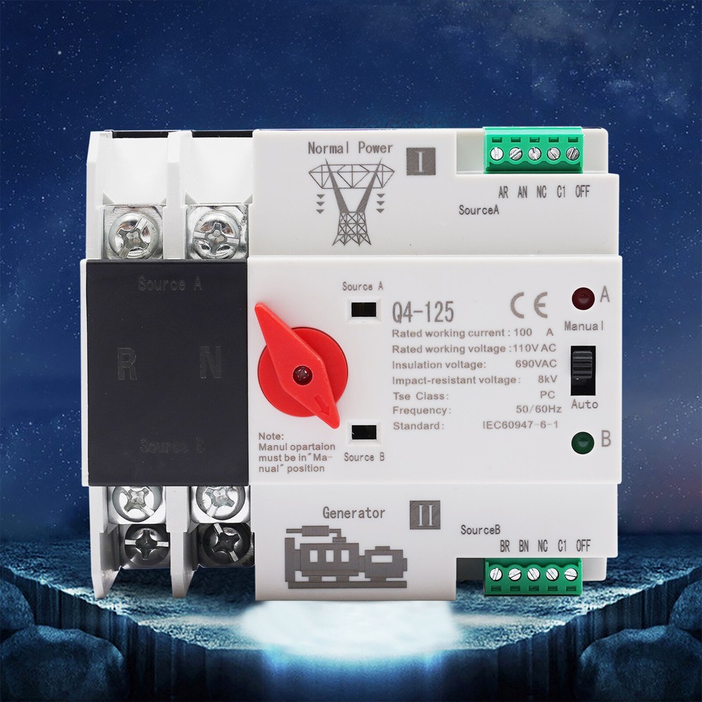 110V Automatic Transfer Switch 2P Dual Power Grid to AC Generator PC Level HOT!