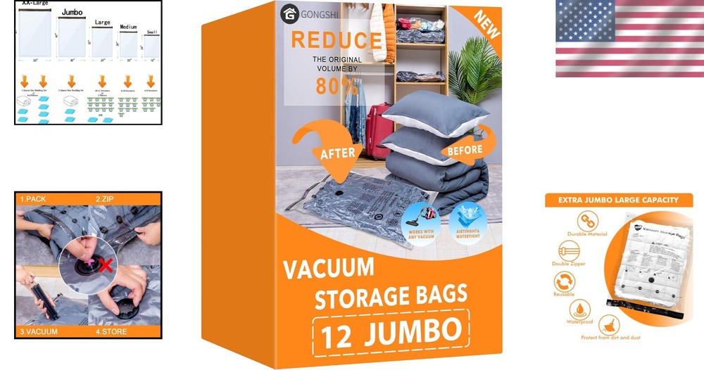 Space Saver Sealer Compression Bags - Jumbo Size for Easy Long-Term Storage
