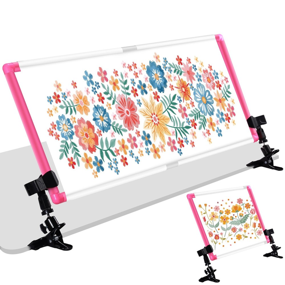 XEmbro Large Embroidery Scroll Frame, Adjustable Cross Stitch Pink