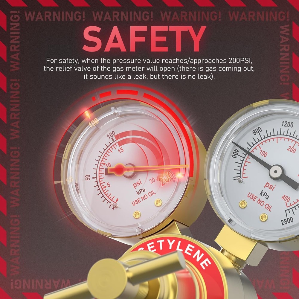 Acetylene & Oxygen Regulator, CGA540 & CGA200, with T-Handle & Hose Connector