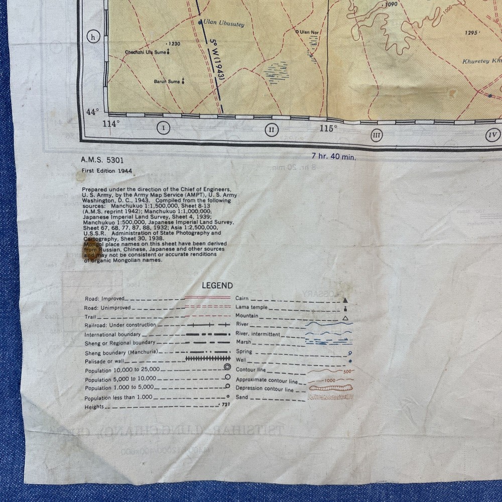ORIGINAL US Army Air Force Cloth (Silk) Chart (China) Double Sided Map 1944