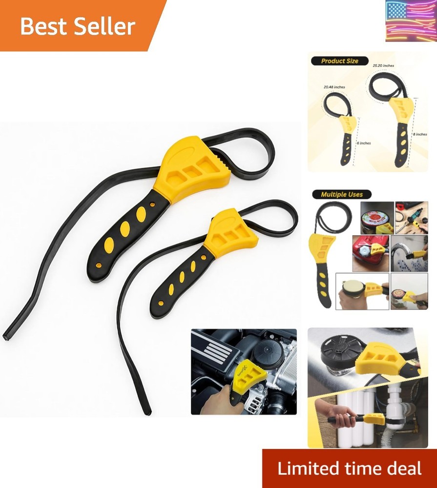 2-Pack Adjustable Rubber Strap Wrench Set – 25.20" & 20.48" Heavy-Duty Strap ...
