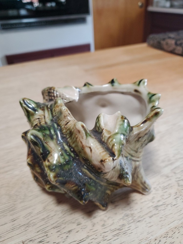 Vtg Ceramic Conch Shell Shaped Planter/Ashtray 5×4×3" Japan