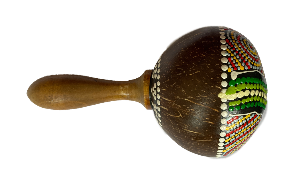 Large Hand Painted Musical Coconut Shell Shaker Rattle