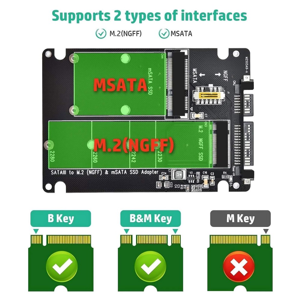 1PCS Input 3.3V, max current 3A MSATA/M.2 NGFF to SATA III Adapter Card