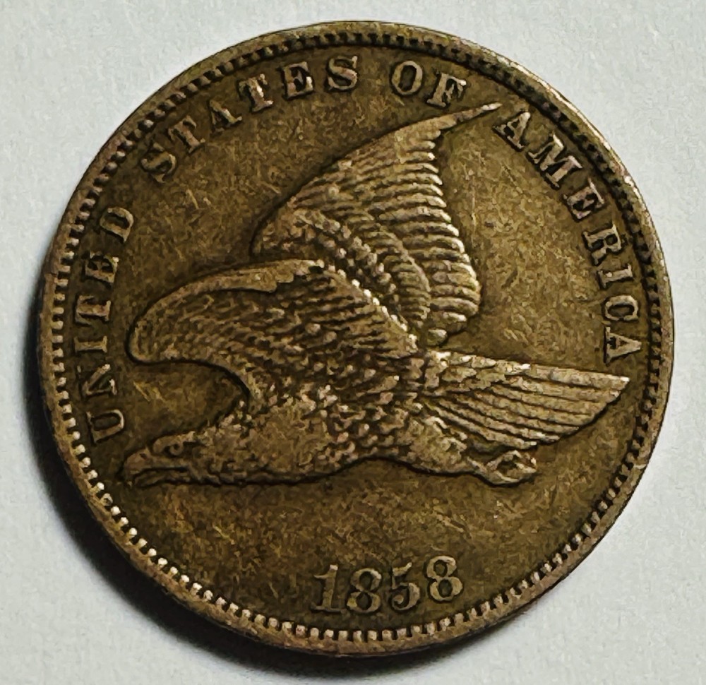 1858 US MINT FLYING EAGLE CENT LARGE LETTERS XF+