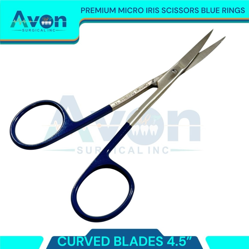 2pcs Premium Dissecting Iris Scissors with Sharp Points, Curved+Straight - 4.5in