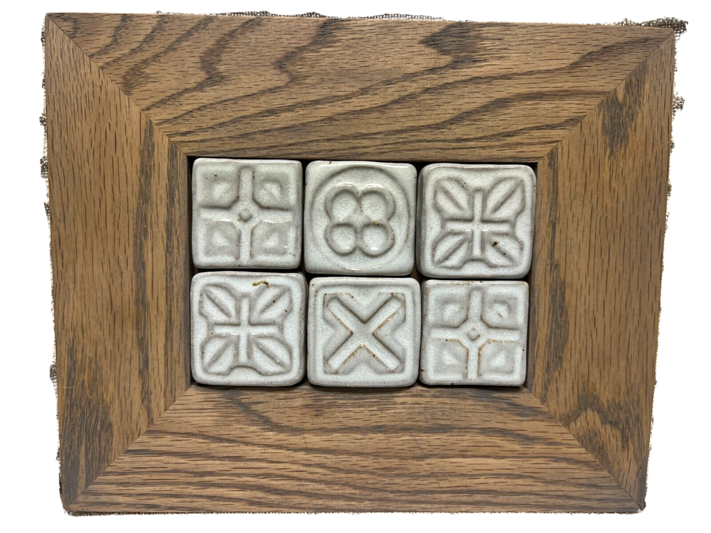 Pewabic Custom Framed 6-tile Decorative Geometric Art Piece