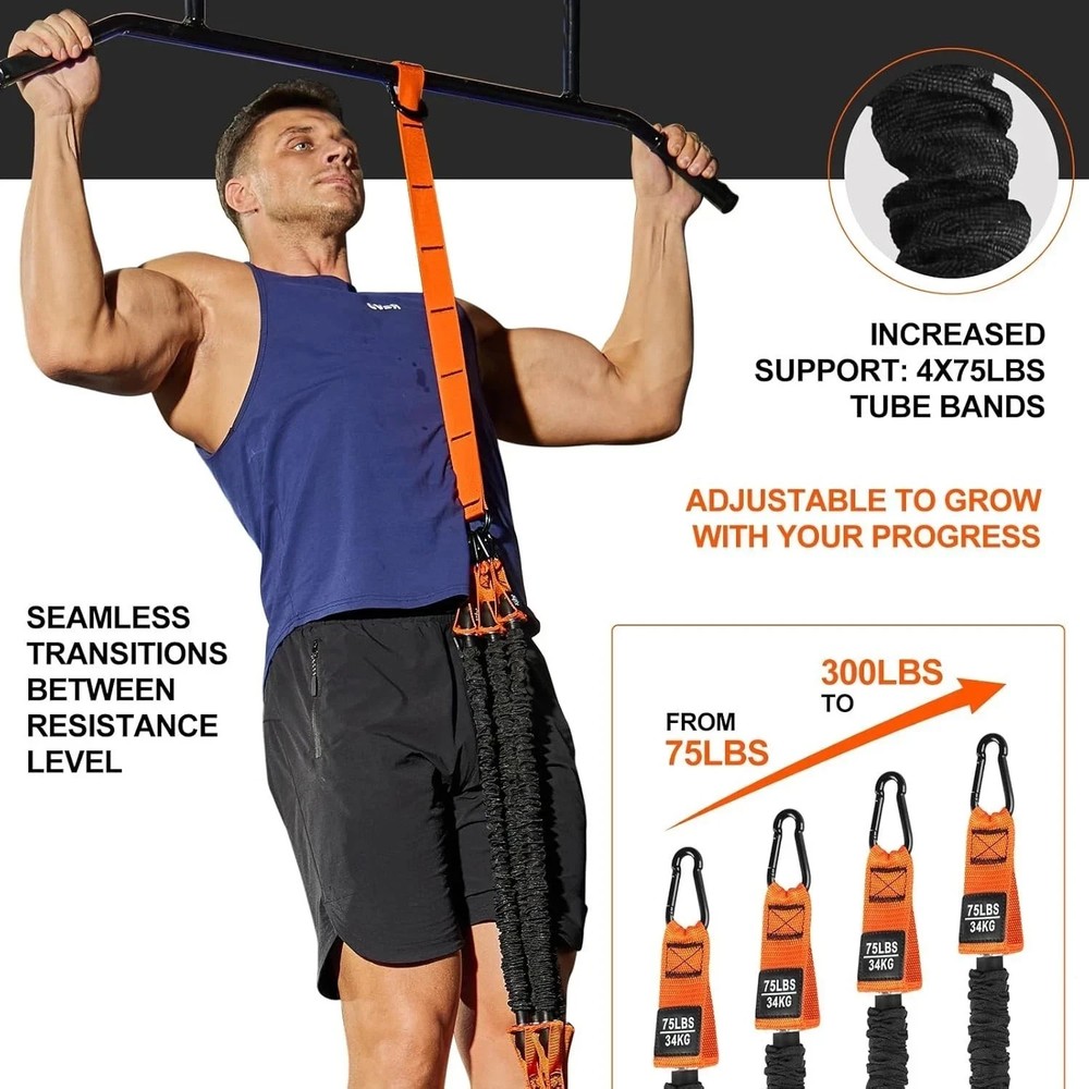 Pull up Assistance Bands Set - 4 Heavy Duty Resistance Bands 300Lbs, Adjustable