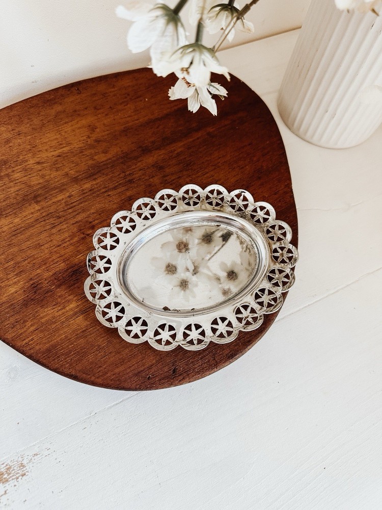 Vintage silver plates butter serving dish - trinket dish