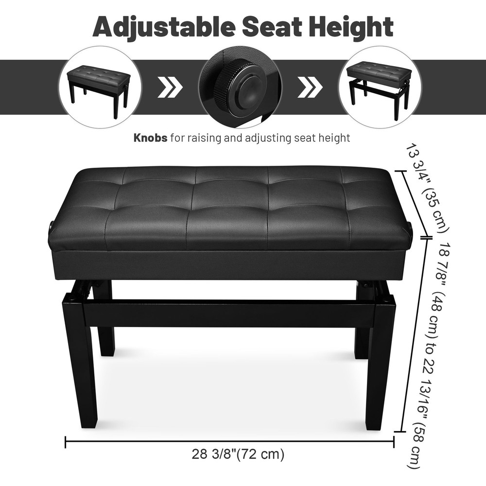 Yescom Adjustable Piano Bench with Storage PU Leather Cushion Keyboard Stool