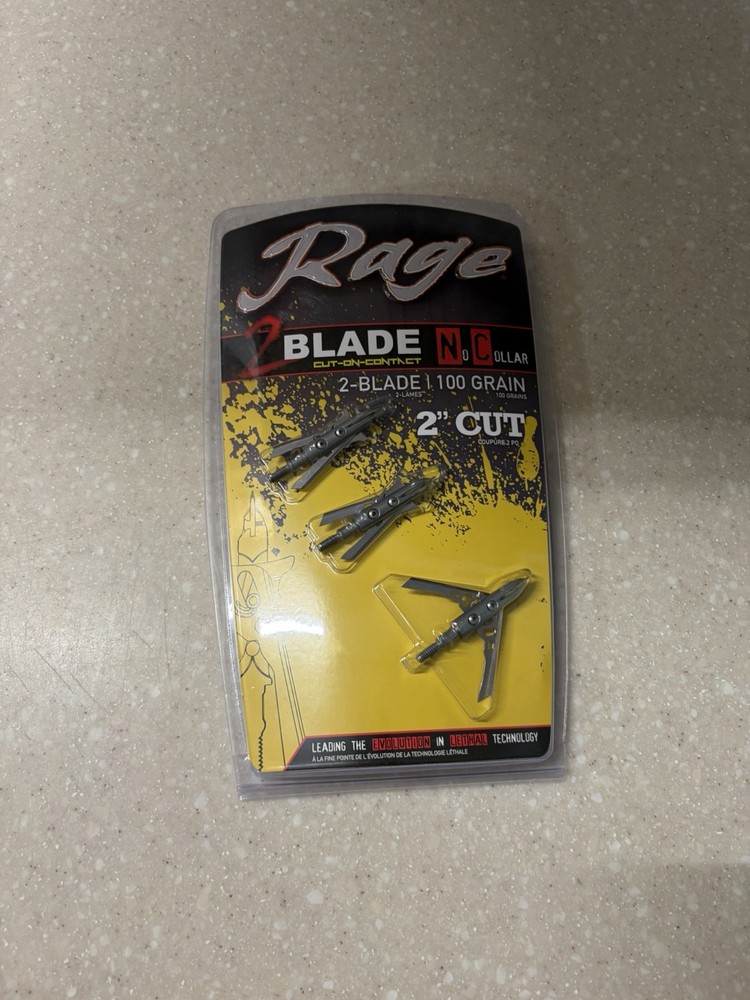 SEALED Rage 2 Blade 100 Grain Cut-On-Contact No Collar Broadhead 3 Pack E4