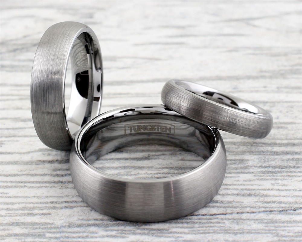 Engraved 4/6/8mm Silver Brushed Tungsten Plain Men's Wedding Band Ring