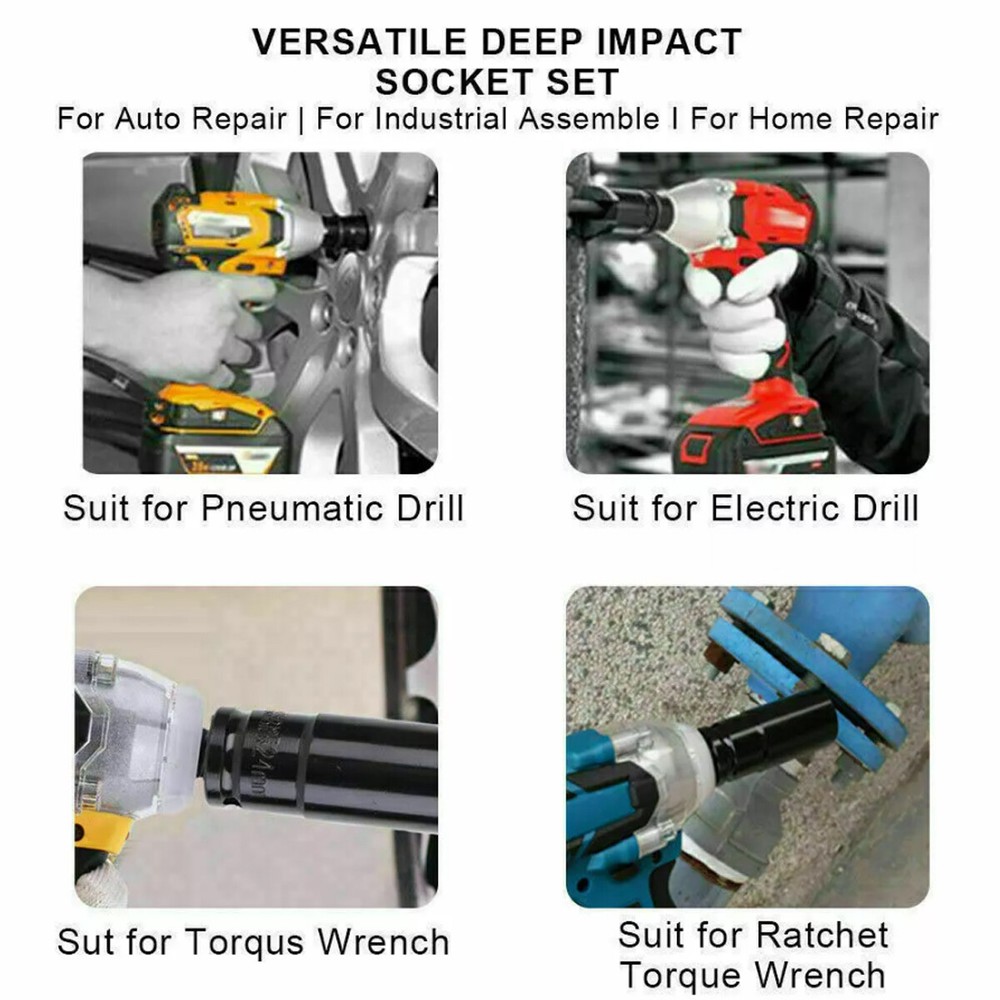 10 pc 1/2" inch Deep Impact Socket Tool Set 10-24mm Metric Garage Workshop