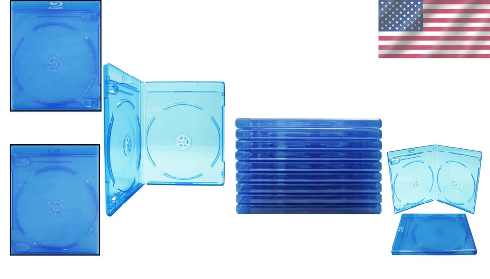 Set of 10 Double Blue Replacement Boxes for Blu-Ray Discs