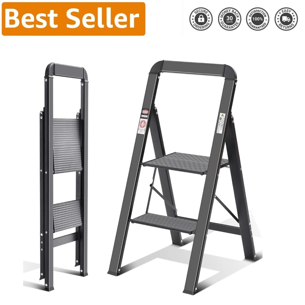 Versatile 2-Step Folding Step Ladder - Lightweight Aluminum & Safety Features