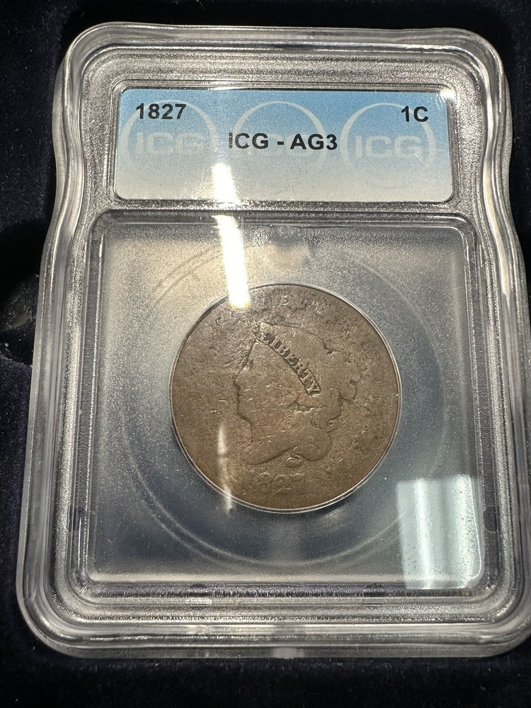 1827 CORONET HEAD LARGE CENT ICG AG3 CORONET LARGE CENT.
