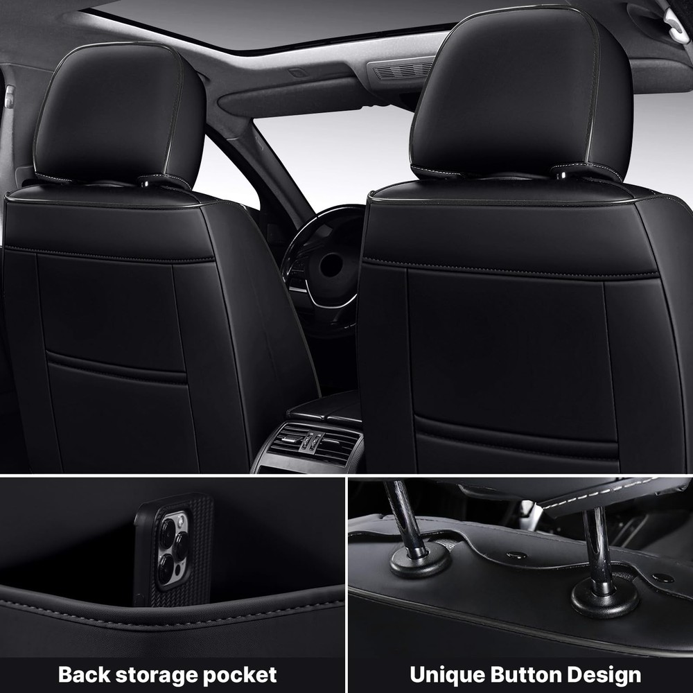 Breathable Waterproof Car Seat Covers Leather Seat Protector Front Black