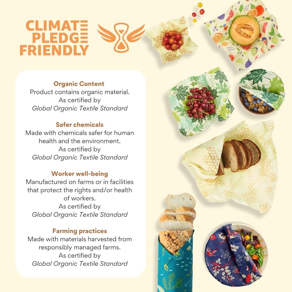 17" Reusable Beeswax Wrap for Bread - Honeycomb Print, Zero Waste Solution