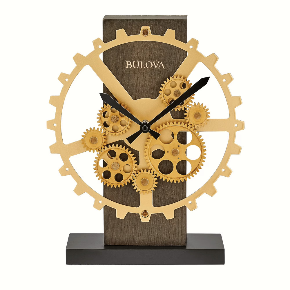 Bulova Tabletop Clock Moving Cogs Accent, Quartz Clock