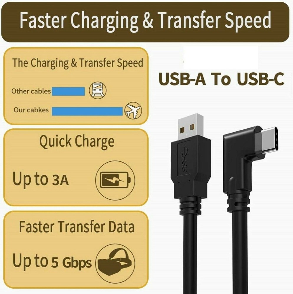 Link Cable For Oculus Quest 2 Type-C 3.2 Right Angle To USB A Charging Cord 10FT