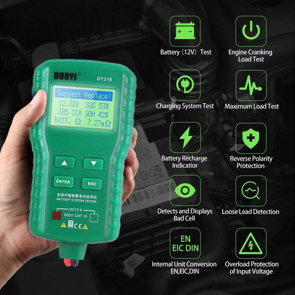 Car AH 100-1000CCA Voltage Battery Analyzer Load Multifunction Diagnostic Tools