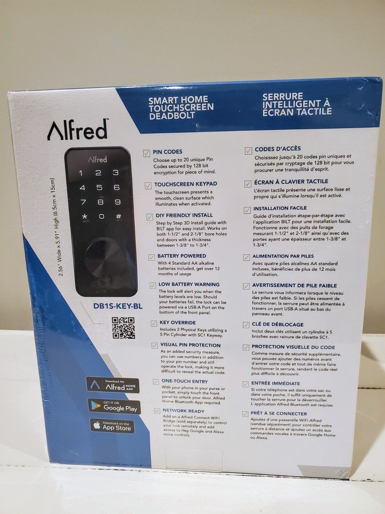 Alfred DB1S Touchscreen Keypad Smart Door Lock with Key