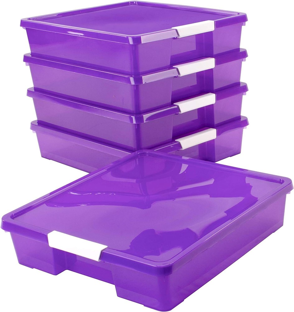 Storex Classroom Craft Project Box – Stacking Plastic Organizer Fits Purple