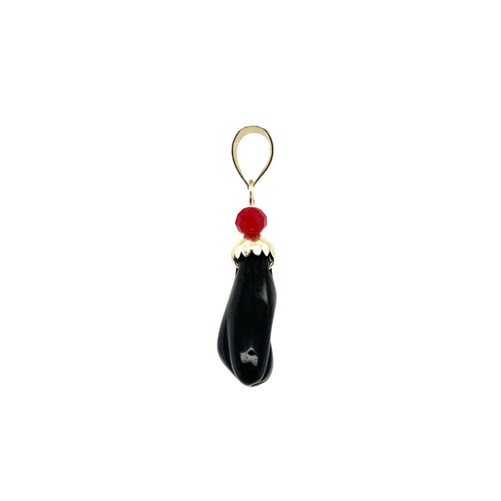 14K Solid Gold Black Azabache Hand Pendant