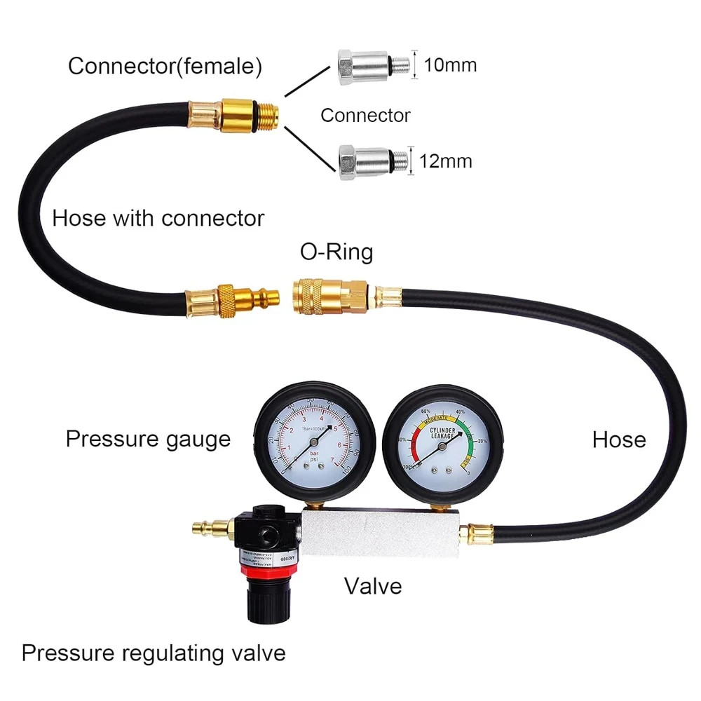 Cylinder Leak Down Tester Petrol Engine Compression Leakage Detector Tool Kit