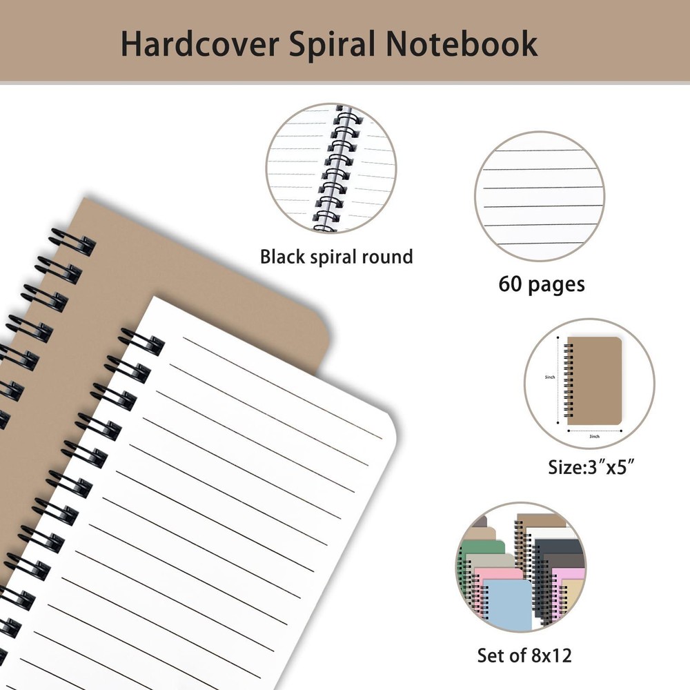 8 Pack Spiral Notebook Small Pocket Notebook 3x5 Spiral Notepads with Lined P...