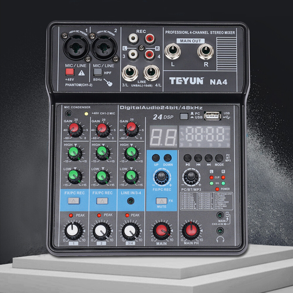 4-Channel Professional Audio Mixer with Bluetooth, USB & DSP Effects