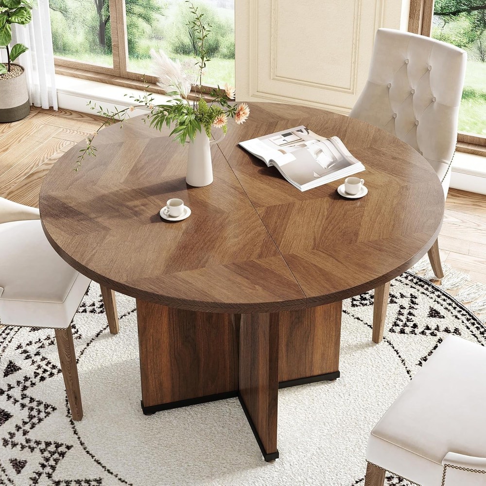 39-Inch Round Dining Table 4 Rustic Kitchen Table W/ X-Shaped Stable Pedestal