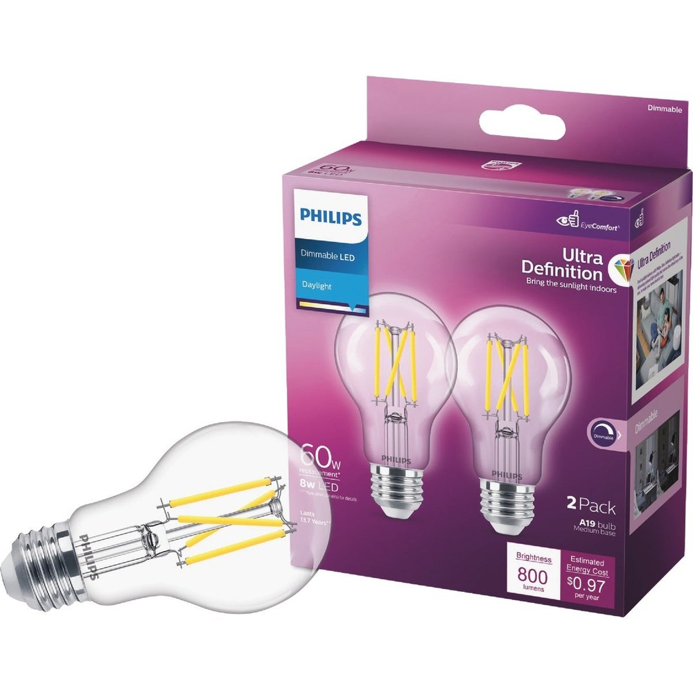 Philips Ultra Definition 60W Equivalent Daylight A19 Medium LED Light Bulb,