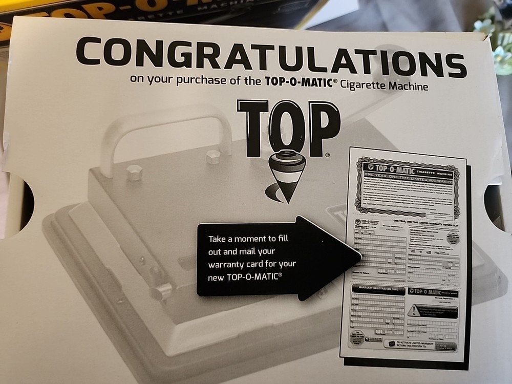 Top-O-Matic Cigarette Machine. Manual. Barely Used. In Box. Paperwork.