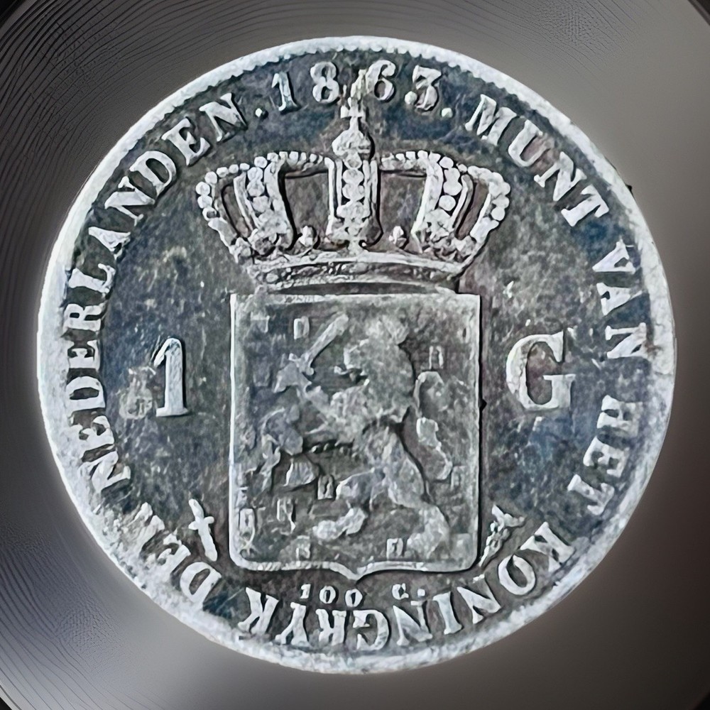 1863 Netherlands 1 Silver Gulden Coin
