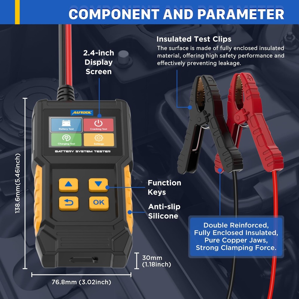 AUTOOL Car Battery Tester 12V 24V Load 30-2000 CCA yellow