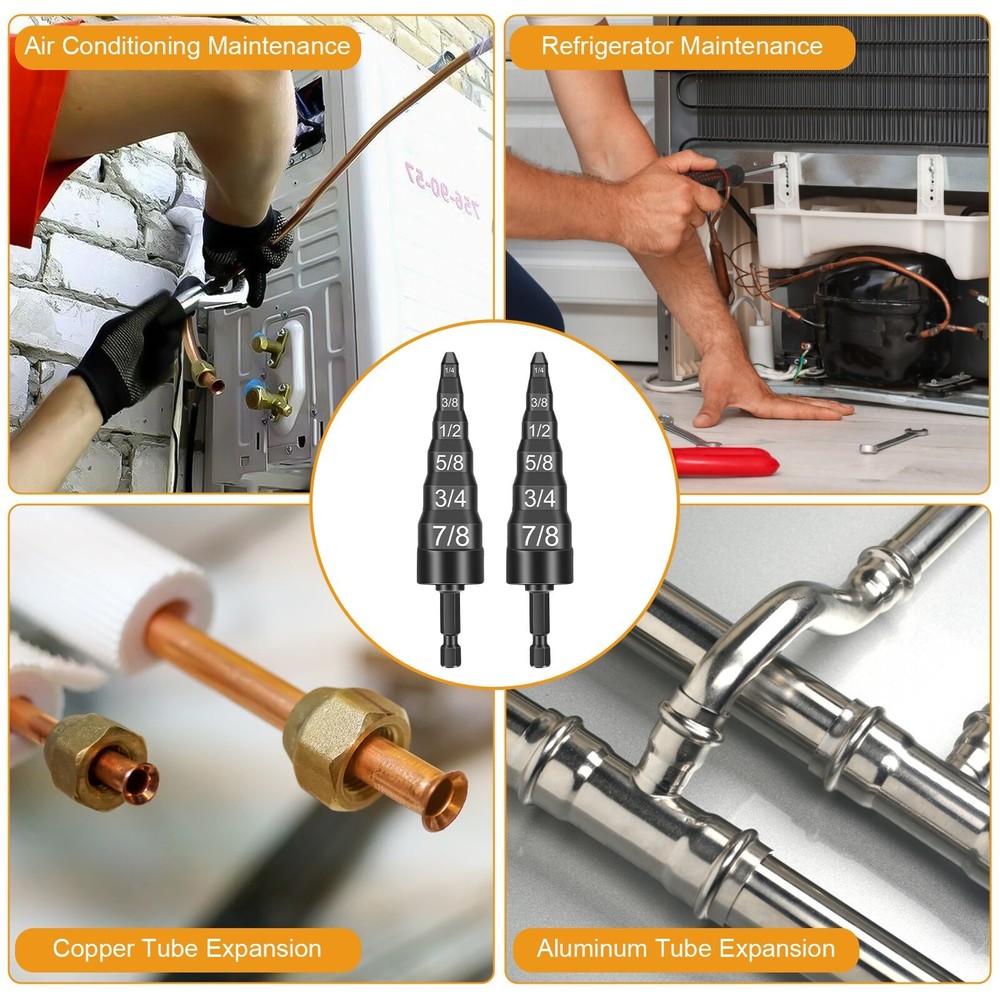 2PC Swaging Tube Expander Tool Drill Bit Set Air Conditioner Copper Pipe Flaring