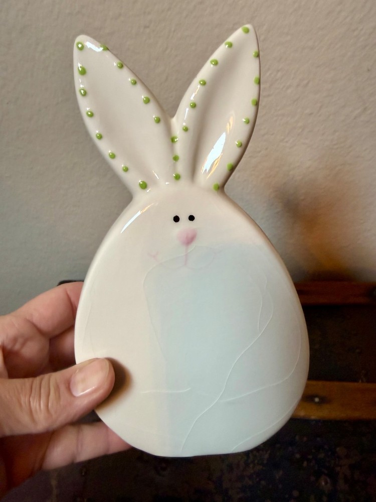 Vintage Ceramic Easter Bunny Rabbit Spring Decor Polka Dot Ears