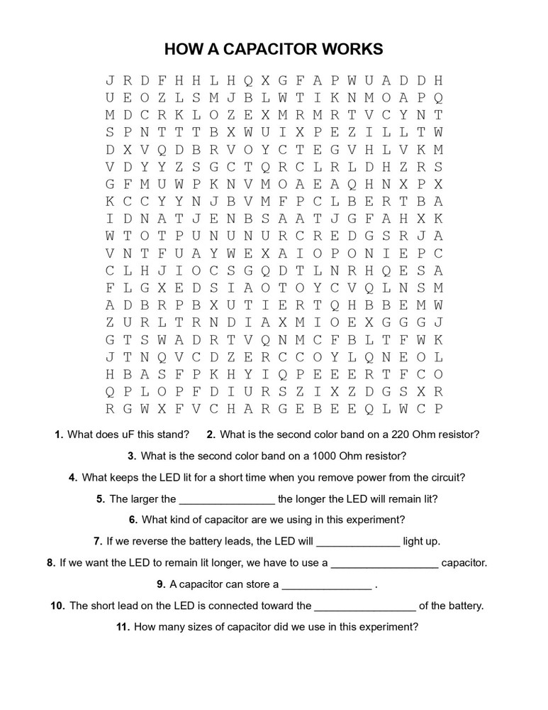 5th Grade- Lesson Plan #Exp04 "HOW A CAPACITOR WORKS" Science-Electronics