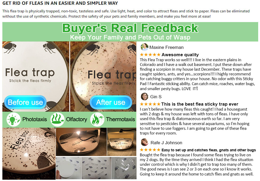Flea Bed Bug Trap Odorless Cleaner and Flea Killer Trap Pad Sticky Indoor 2 Pack