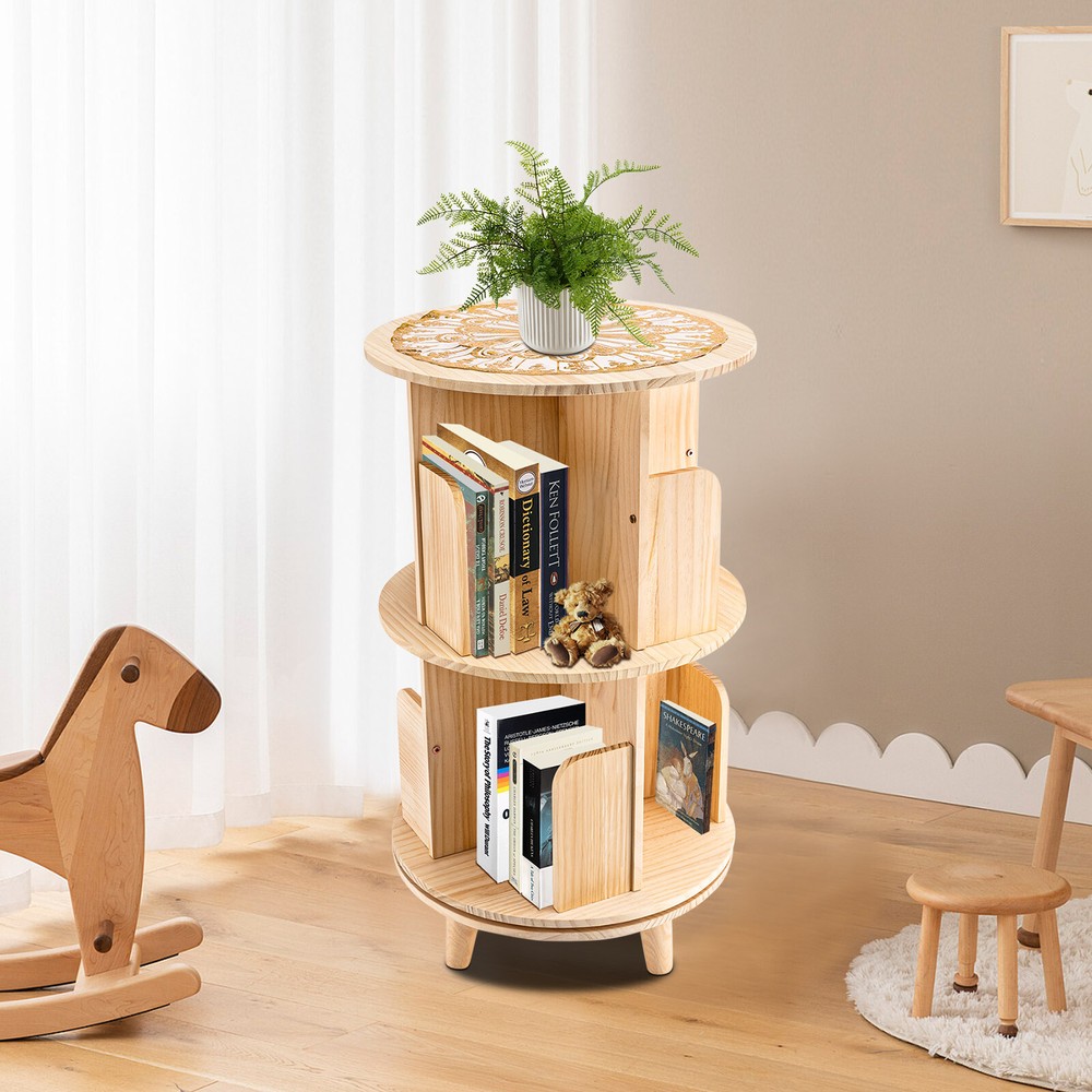 360 Rotating Bookshelf 2 Layer Display Rack Floor Standing BookcaseOrganizer