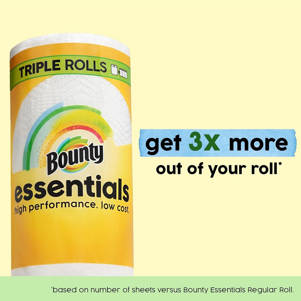 Bounty Essentials Select-A-Size Paper Towels, White, 2 Triple Rolls = 6 Regular